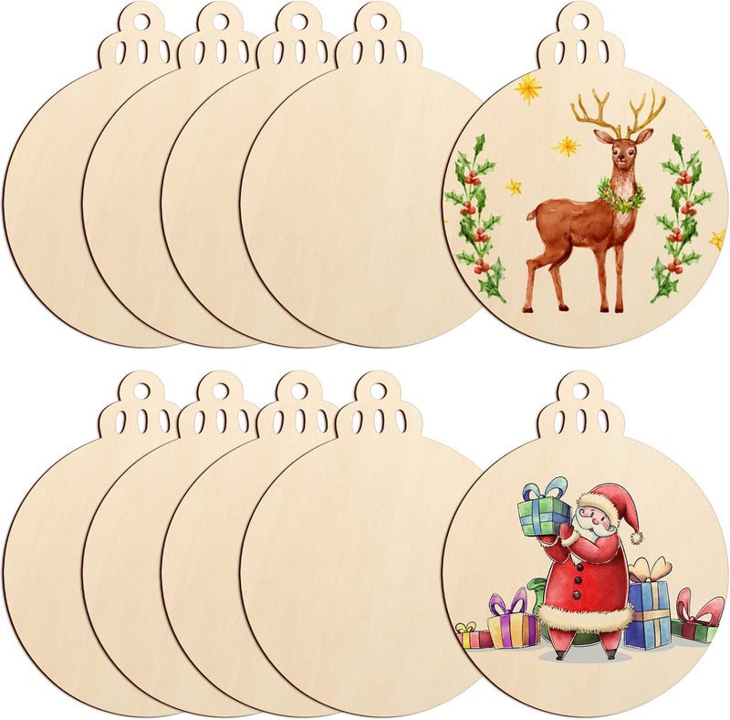 Sophena Large Size 7" Wooden Christmas Ornaments to Paint, DIY Blank Unfinished Round Wood Discs Ornament for Crafts Hanging Decorations(10PCS) - Image 1